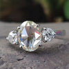 Oval Rose Cut Moissanite Vintage Three Stone Ring 2.3 CT