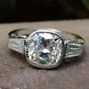 Vintage 3.55 TW Cushion Tapered Baguette Three Stone Engagement Ring