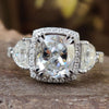 Cushion Divine with Side Half-Moon and Baguette Vintage Engagement Ring