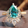 Pear Cut Green Moissanite Half Halo Set Pavé Ring 1.8 TCW