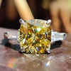 Cushion Cut Canary Yellow Moissanite Three Stones Ring 3.9 CT