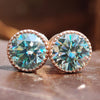 Cyan Blue Round Cut Milgrain Bezel Setting Moissanite Stud Earrings