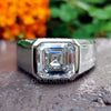 Classic Men's Solitaire Ring, 4.42 CT Asscher Cut Bezel Set Engagement Ring