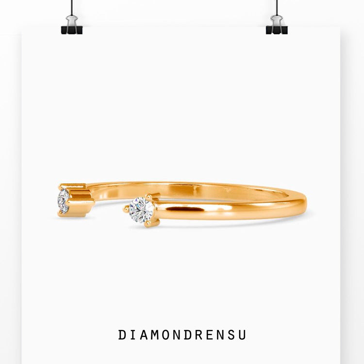 Open Cuff Ring, 0.07 TW Round Moissanite Unique Wedding Band