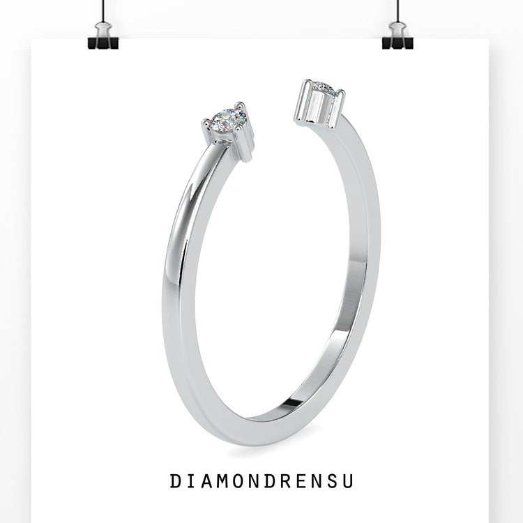 Open Cuff Ring, 0.07 TW Round Moissanite Unique Wedding Band
