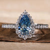 1.01 CT Pear Blue Diamond Ring, Pear Lab Grown Blue Diamond Engagement Ring