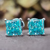 Dazzling Cyan Blue 2.60 TW Princess Cut Moissanite Stud Earrings Screw Back