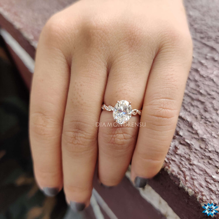 Oval Cut Moissanite Rope Pavé Ring 2.2 TCW
