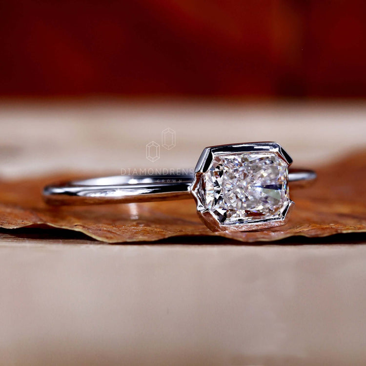 Radiant Cut Lab-Grown Diamond Half Bezel Setting Ring 1 CT