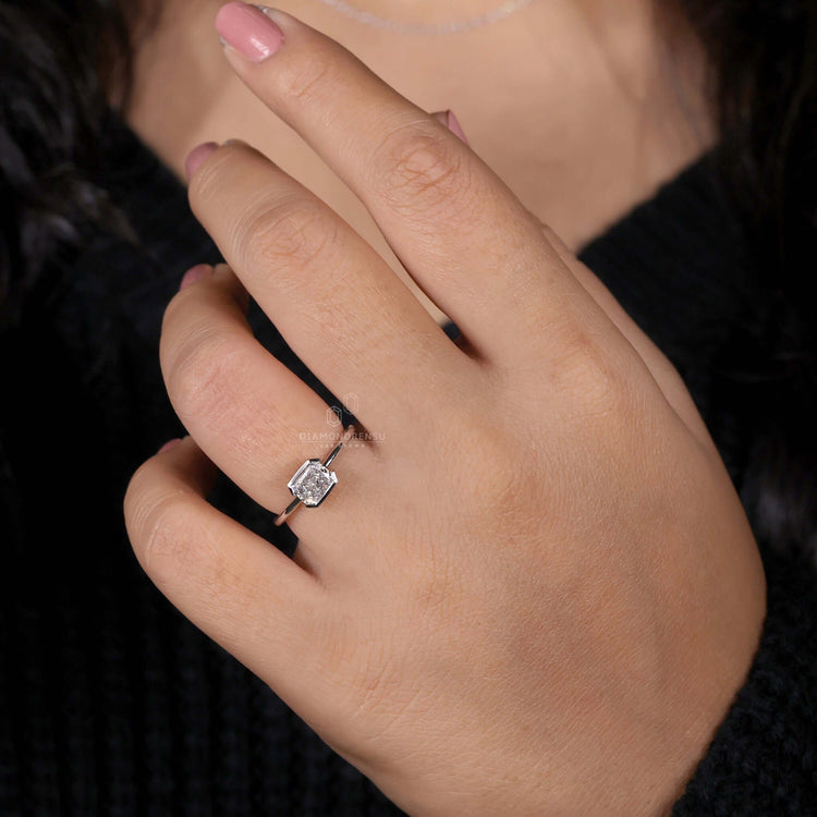 Radiant Cut Lab-Grown Diamond Half Bezel Setting Ring 1 CT