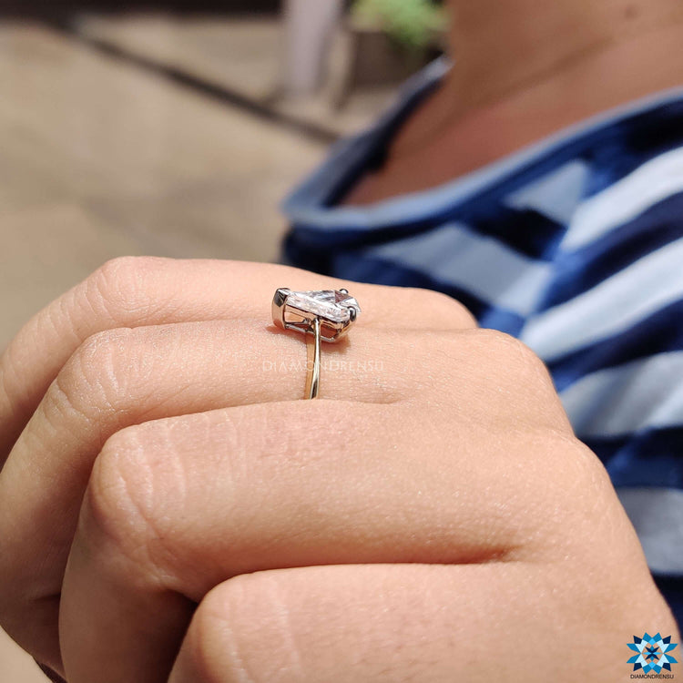 0.92 CT Unique Spear Cut Minimalist Solitaire Moissanite Ring