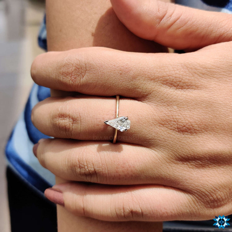 0.92 CT Unique Spear Cut Minimalist Solitaire Moissanite Ring