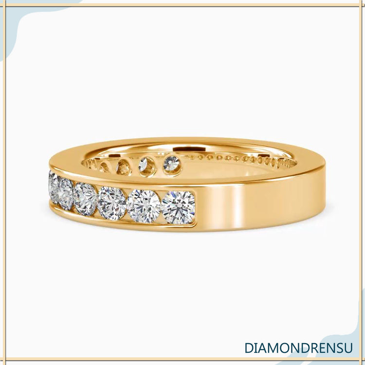Dazzling 3.00 MM Round Cut Moissanite Channel-Set Eternity Wedding Band