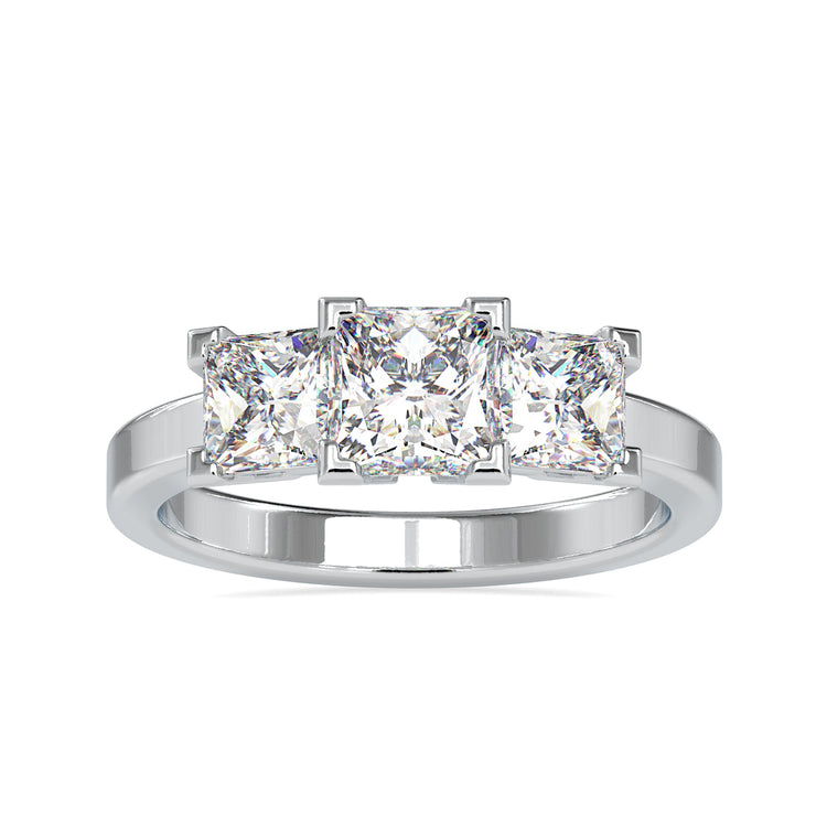 Classic 2.89 DEW Princess Moissanite Three Stones Engagement Ring