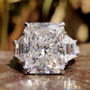 Radiant and Trapezoid Cut Moissanite Three Stone Pavé Ring 7.3 CT
