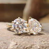 3.47 TW Round and Pear Cut Two Stone Moissanite Engagement Ring