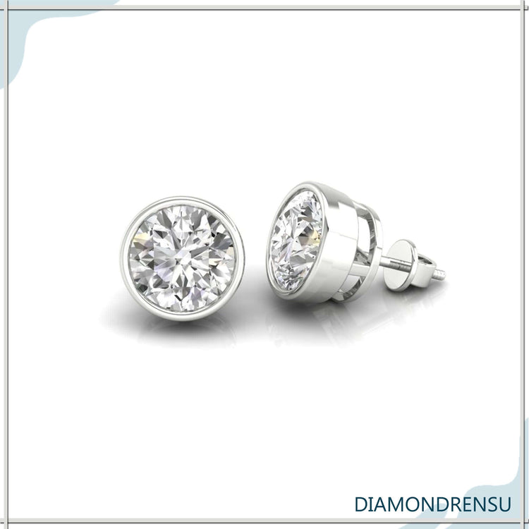 1.97 TCW Round Cut Colorless Moissanite Bezel Set Moissanite Stud Earrings