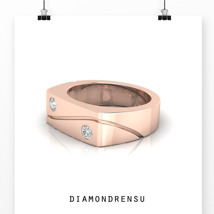 Round Moissanite Two Stone Twisted Men's Wedding Band