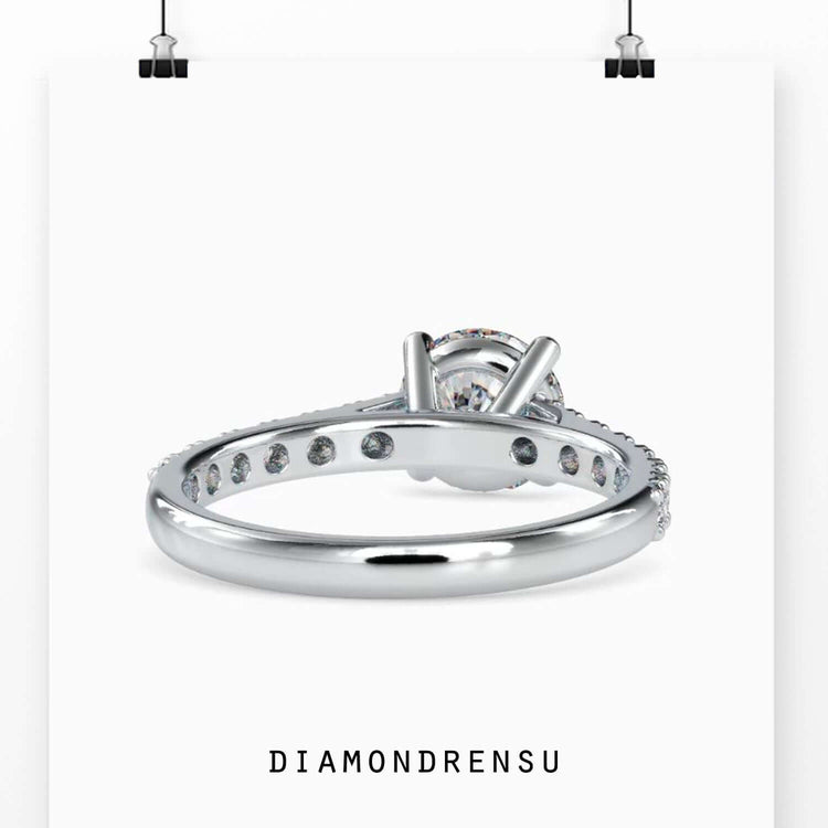 1.60 TCW Round Cut Cathedral Pave Set Moissanite Engagement Ring